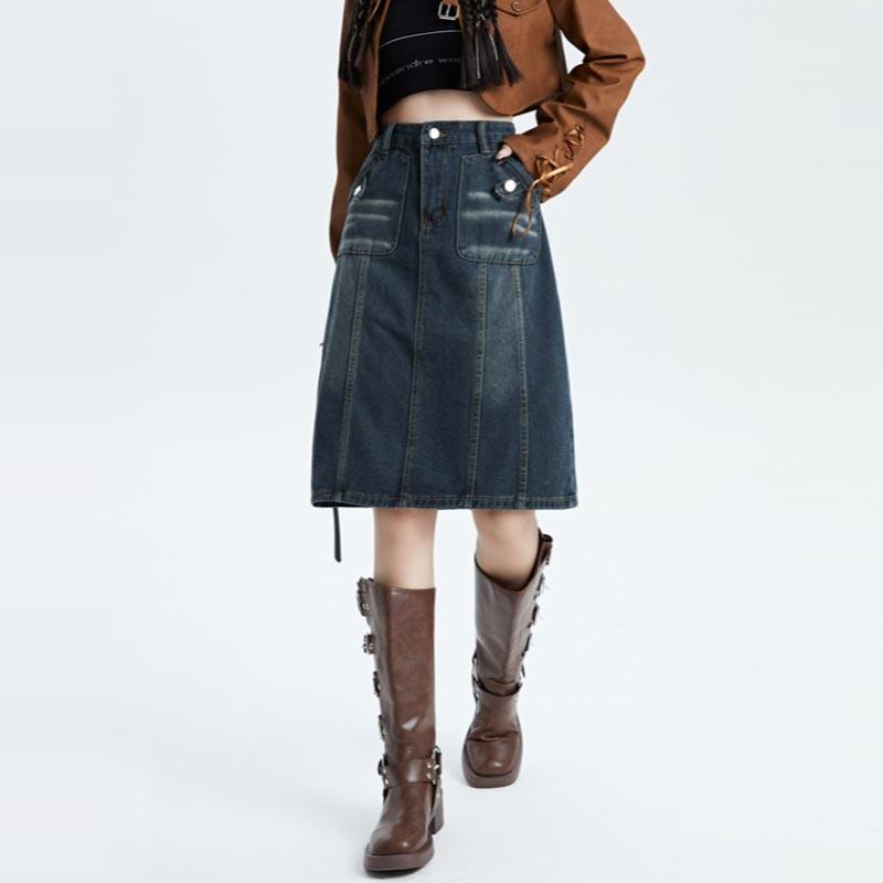 Μεγάλο μέγεθος γυναικεία τζιν φούστα Άνοιξη Autunm Vintage High Street Loose σε γραμμή Α μέση φούστα Casual Y2K Ρούχα