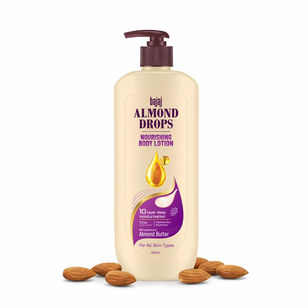 Bajaj Almond Drops Nourishing Body Lotion With Almond Butter | 72 Hr Moisture Retention | Enhances Skin Glow | Improves Skin Barrier | For All Sk