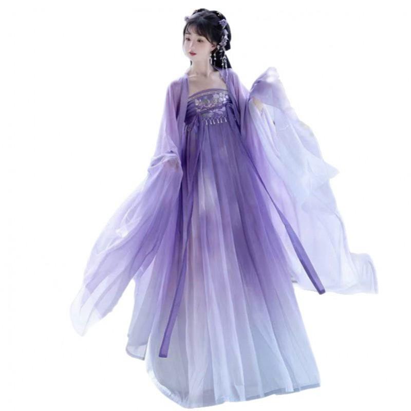 Womens Tang Dynasty Style Hanfu Dress With Embroidered Gradient Skirt Wide Sleeve Ruqun Daily Wear
