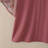 ZANZEA Women Casual Stand Collar Summer Splice Short Sleeve Blouse
