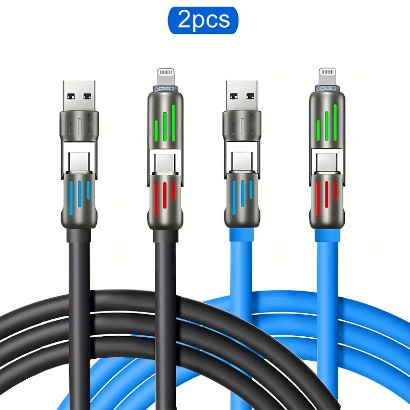 2pcs 4-in-1 100W Max Fast Charging Cable, Multi-Port Charging with Ccolor Light, for IPhone 14/13/12/11Pro Max/XS/XR/8/7/6/iPad, For, Xiaomi, Oppo