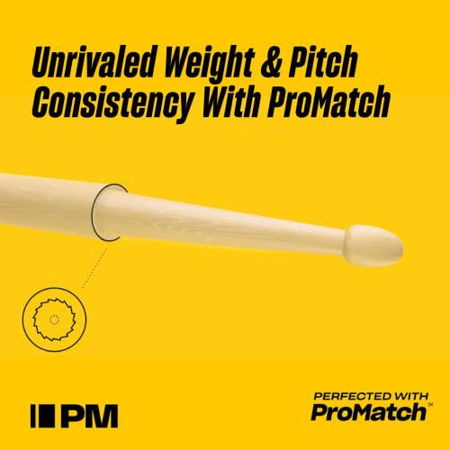 PROMARK Hickory Wood Tip Drumsticks, 7A, TX7AW (390 x 13mm)