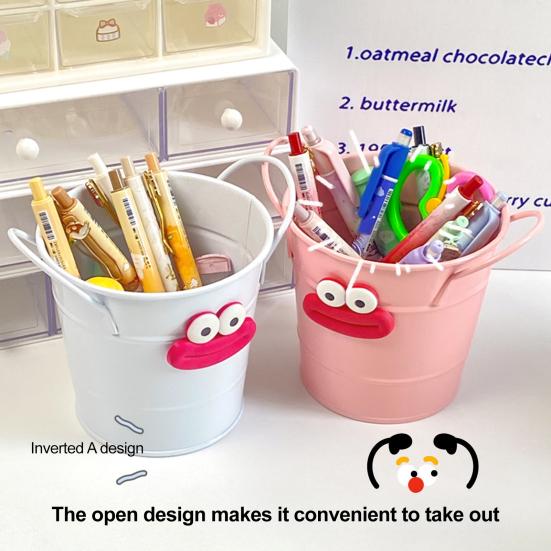 Metal Bucket Pencil Holder Funny Desk Organizer for Office Home Large Capacity Stationery Storage Boxes for Pens Markers Rulers