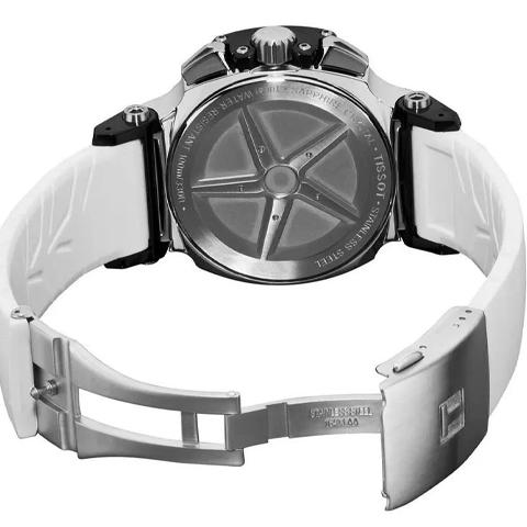 Tissot Serie Racing movimento al quarzo cronografo a tre contatori multifunzione orologio nero quadrante nero cassa in acciaio inossidabile cinturino in gomma T048.417.27.057.05