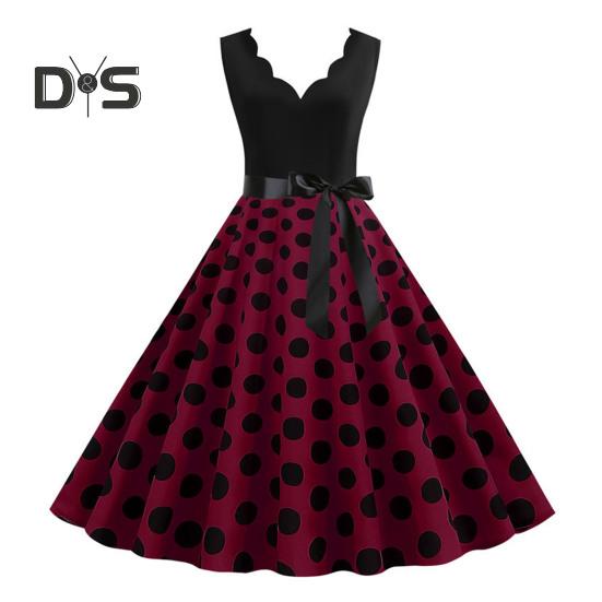 

Женское платье миди с цветочным краем, V-образным вырезом, на шнуровке, облегающее, с высокой талией, с бантом, без рукавов, А-силуэта, свободный подол, точечный принт, ретро 50-х 60-х годов, женское платье с открытой спиной, выпускной вечер 3XL вино крас