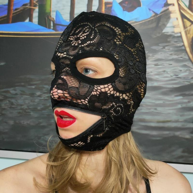 Lace Full Face Mask Adjustable Zipper Mouth Mask