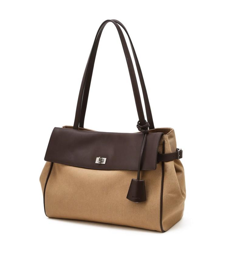 Hazzys Women Acc Aura Commute Brown Canvas Leather Combination Shoulder Bag L Hiba6E159I2