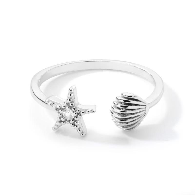 French vacation style creative design ring, women's starfish shell adjustable tail rings