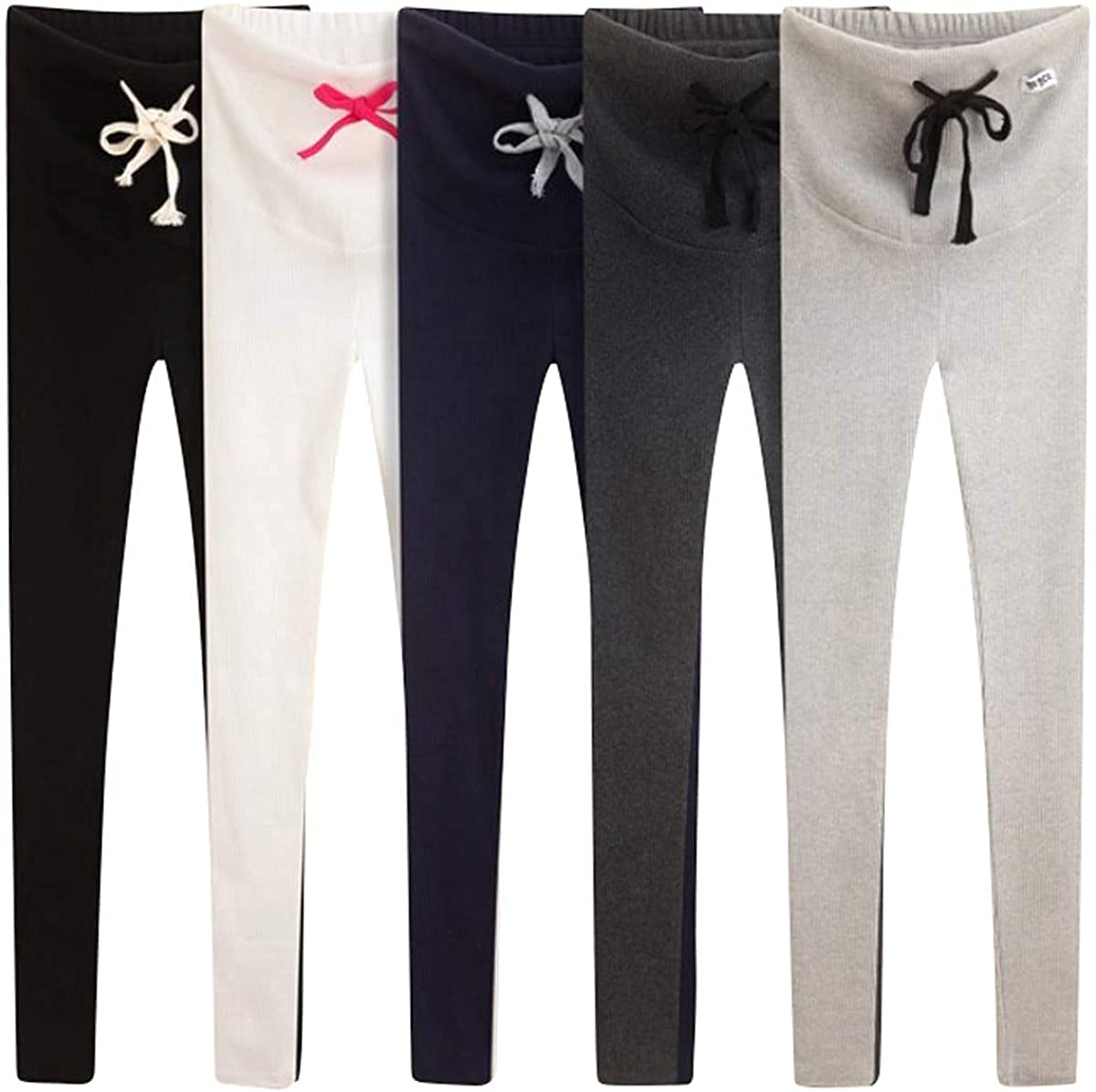 

YuHaru Трикотажный регулируемый домашний костюм для беременных женщин Размер Набор из 2 предметов Леггинсы, Брюки, Колготки, Эластичный, Талия, (Темно-синий и серый, M)