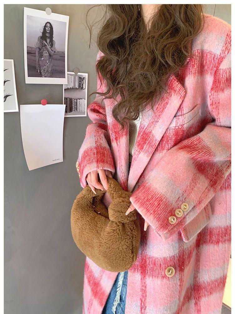 

2023 Новое осенне-зимнее шерстяное пальто в клетку в корейском стиле