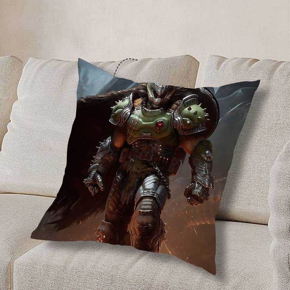 Game Doom Invincible Hero Pillow Case Anti-dustmite Pillowcase Invisible Zipper Silky Short Plush Sofa Cushion Cover