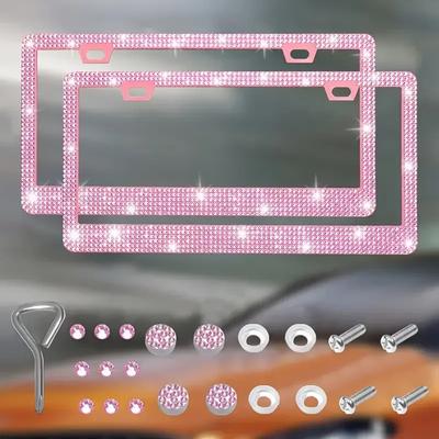 Bling License Plate Frame for Women, 1PCS Sparkly License Plate Frames| Over 1200 Pcs 14 Facets Bedazzled Clear Glass Diamond