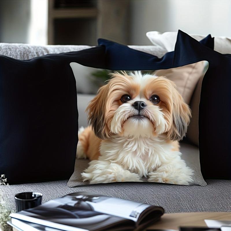 Adorable Shih Tzu-Printed Pillowcase for a Cozy Home Decor Sofa Cushion Cover, Home Room Dormitory Decoration, 2D Printing