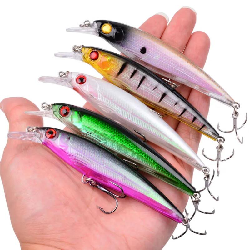 Lifelike Minnow Fishing Baits Sharp Treble Hooks Soft Feather Tails Portable for Freshwater Hiking Fishing Trips