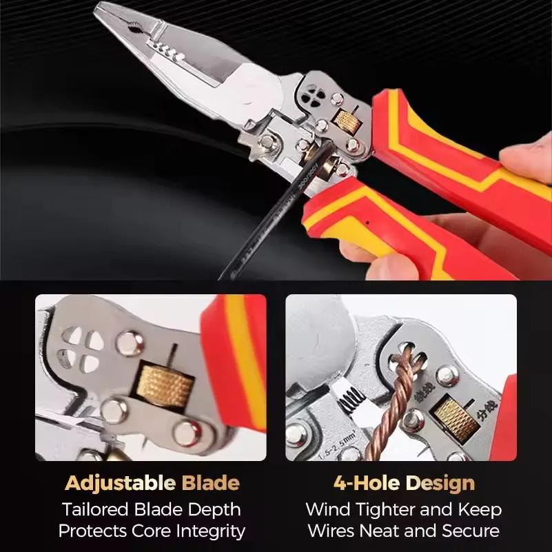 9-in-1 Multi-function Wire Stripper Electricians Voltage Testing Cable Cutting Scissors Crimping Pliers