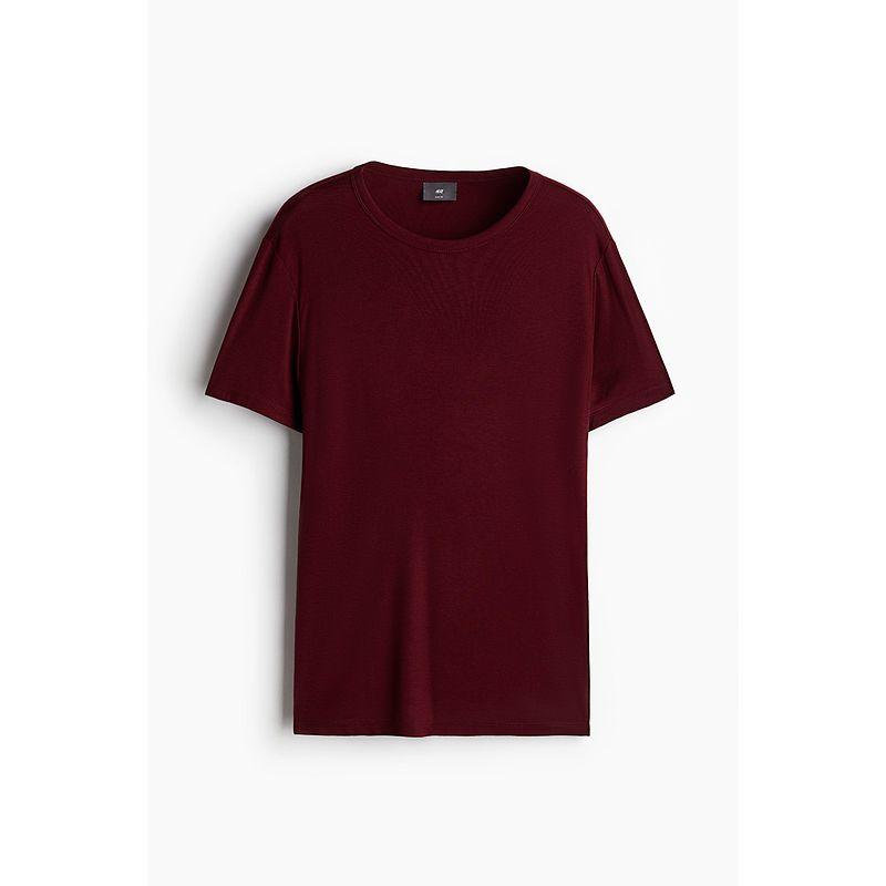

HM Men s Clothing Women s t-shirt Summer Casual Fashion Simple Shoulder round Neck Comfortable Couple Top Short sleeve 1241749 Burgundy 165/84(XS)