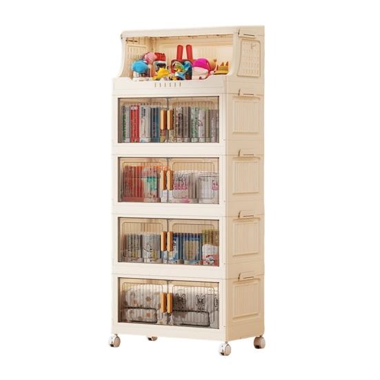 Stackable Collapsible Storage Bins Storage Boxes with Door And Wheels Multi-tier Rolling Organizer with Shelf for Kids Toys Snacks Blanket Pillow