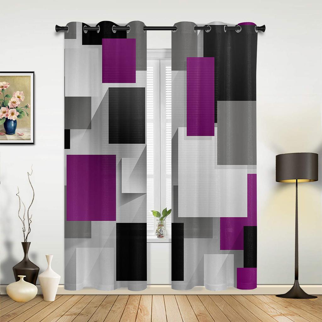 Purple Feather Watercolor Curtains Bedroom Living Room Drapes Kitchen Children Window Curtain Home Decor Modern Made Of Polyester Washable Area Ready