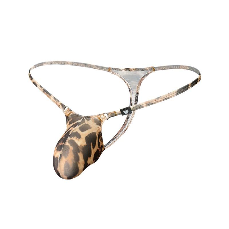 Leopard G-String Men Sexy Underwear Bulge Pouch T-Back Thongs Ice Silk Underpants Mini Panties Low Rise Knickers Bikini Briefs