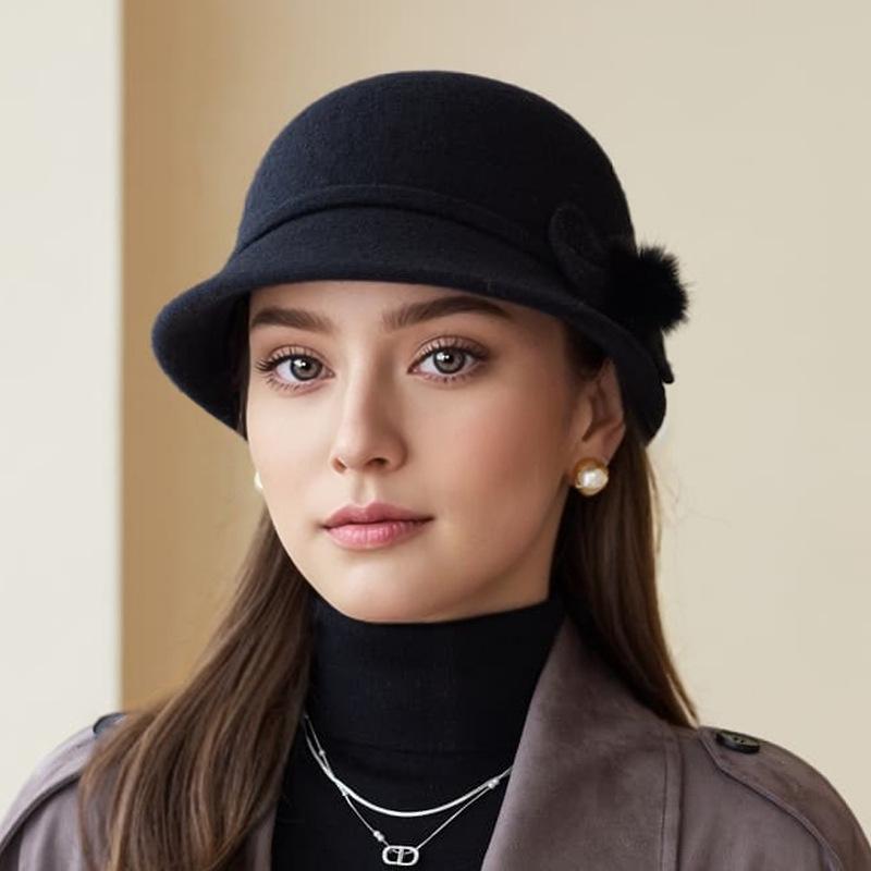 

Осінь та Зима Літній Капелюх для Літніх Жіночий Вовняний Іноземний Капелюх-Миска Потовщений Теплий Капелюх-Топ one size чорний