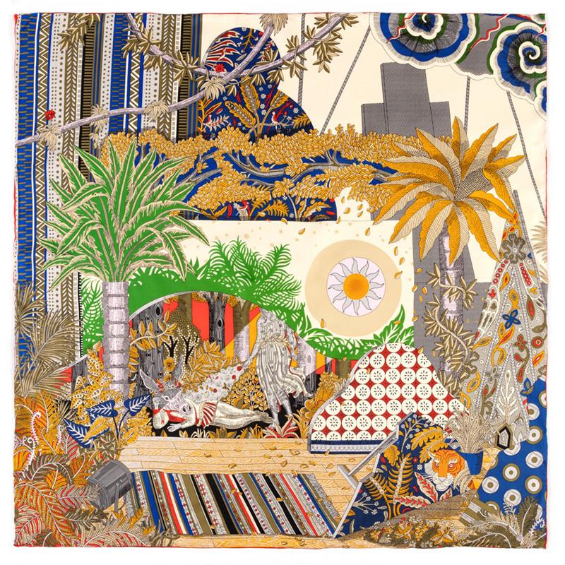 POBING Manual Hand Rolled Twill Silk Scarf Women Indian Feather Square Scarves Echarpes Foulards Femme Wrap Bandana Hijab 90CM
