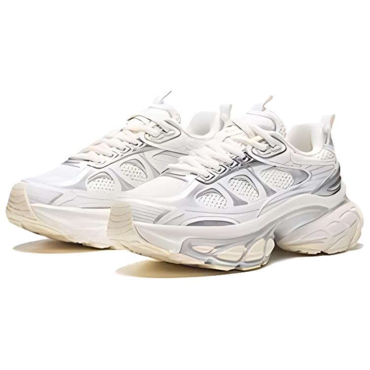 Anta Fuyiao Thick Sole Casual Leather Mesh Splicing Retro Height Increasing Low Top Dad Shoes Women Sneaker White Silver 122438897-1