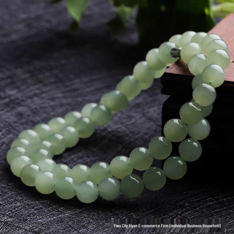 Natural White Hetian Jade Bead Bracelet Necklace: Unisex Buddhist Rosary In Welfare Style