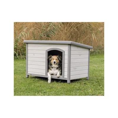 Classic Grey Wooden Dog Kennel with Flat Roof, Size M–L, 104 × 72 × 68 cm