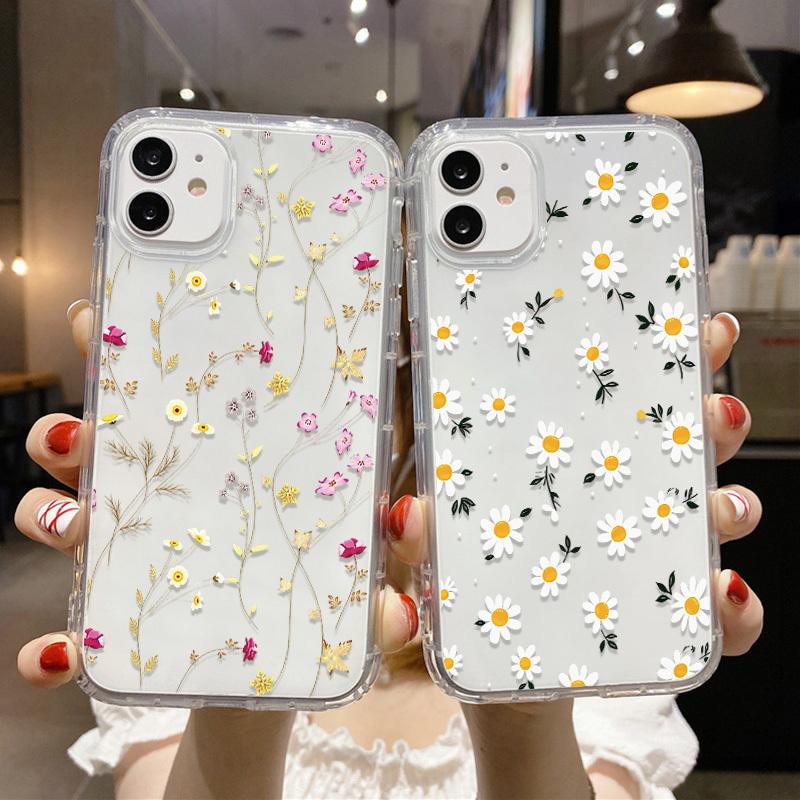 Flower Phone Case For iPhone 17 Pro Case iPhone 14 15 13 11 12 16 Pro Max Air 7 8 Plus XR SE Soft Silicone Transparent Cover