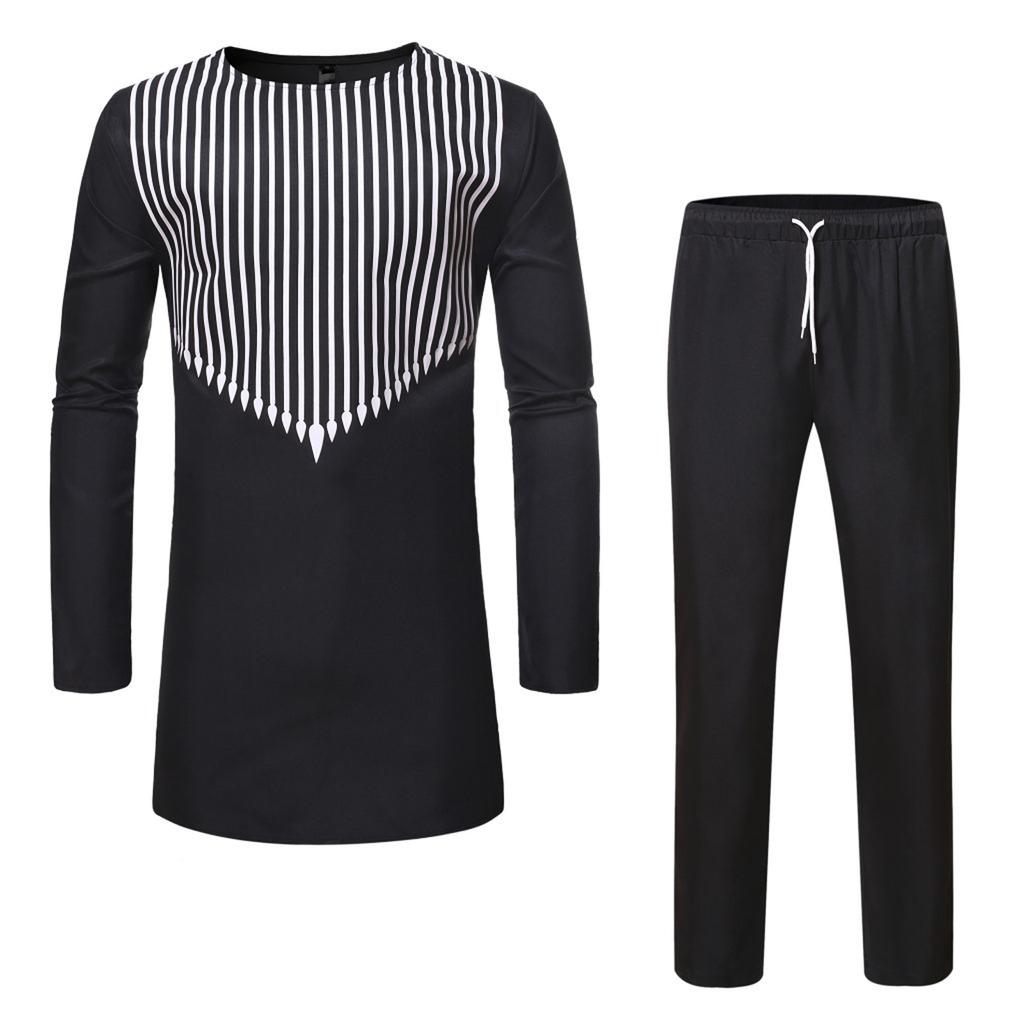 Men's 2 Piece Set Long Sleeve Pants Dashiki Outfit Traditional Suit