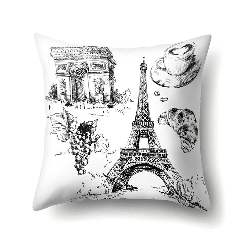 Polyester Pillow Cover Home Printed Pillow Cover Retro Tower European Building Cushion Cover Car Cushion Cover