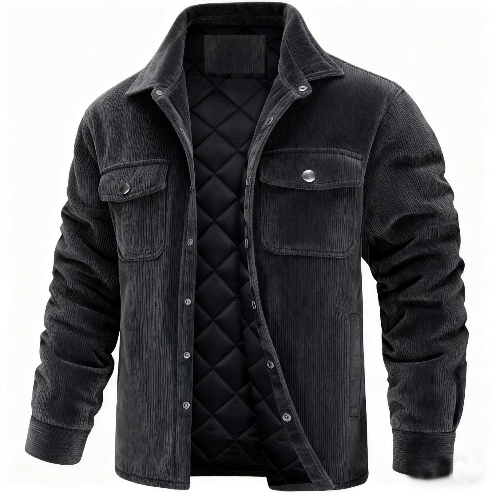 Men`s Long-Sleeve Corduroy Lapel Single-Breasted Warm