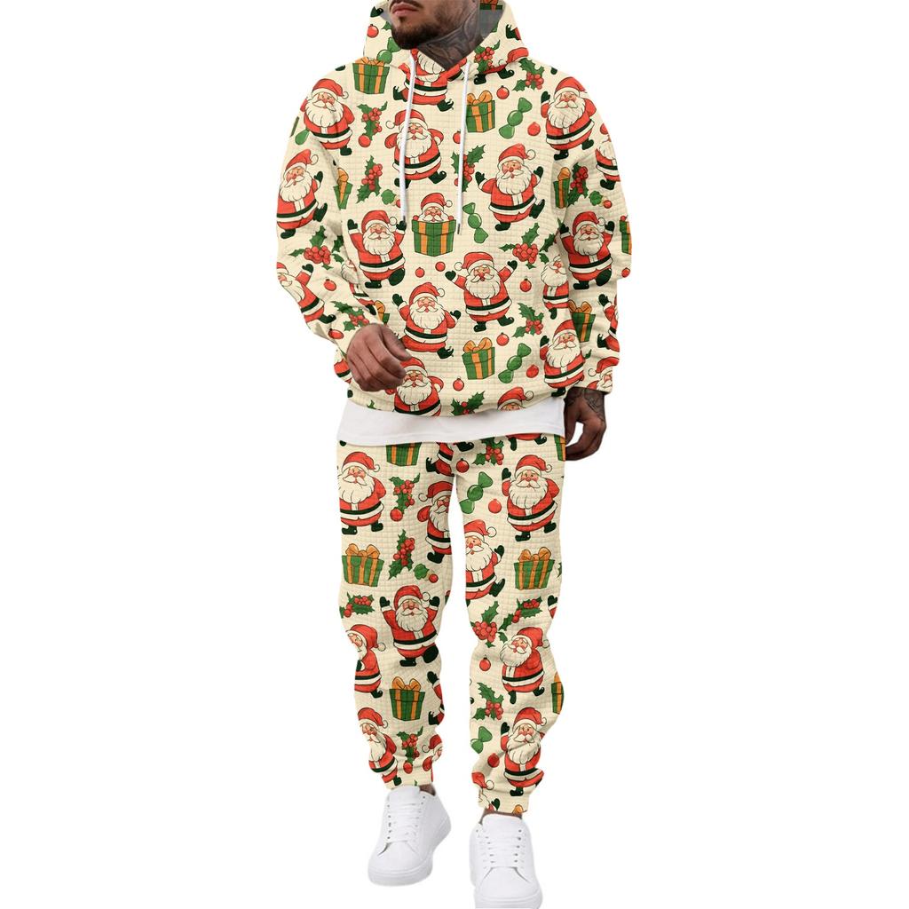 Men's Casual Sweatshirt Set for Fall Winter with Patterned Design, Comfortable Everyday Wear