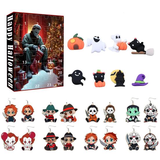Halloween Advent Calendar 2025 24 Days Countdown Calendar with 24 Pcs Collectible Horror Pendants/Earrings Surprise Gifts for Halloween Decor