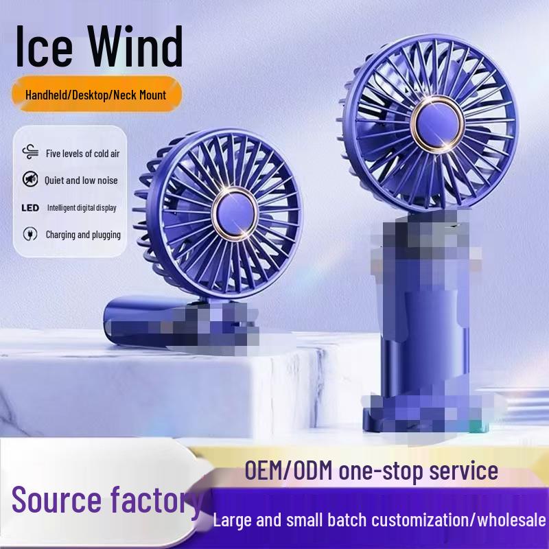 

USB Rechargeable Neck Hanging Mini Fan: Portable, Brushless, with Digital Display and Desktop Use. Purple 5-Speed + Digital Display