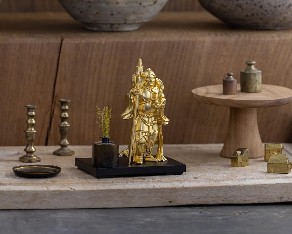 one of the Seven Lucky Gods by Makita Original Buddhist Takaoka bronzeware Bishamonten, (gold-plated/24k gold) Shuun. model statue, (Bishamonten