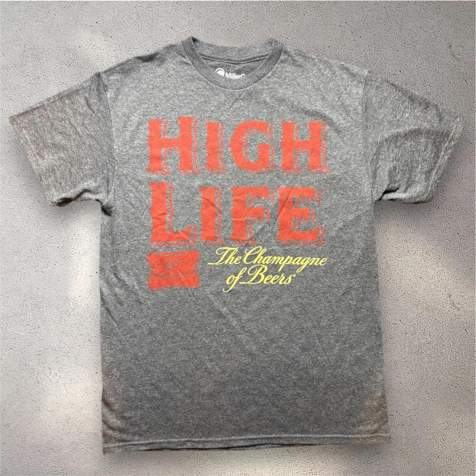 Miller High Life T Shirt Mens Medium Gray Champagne of Beers Graphic Tee 2014 S