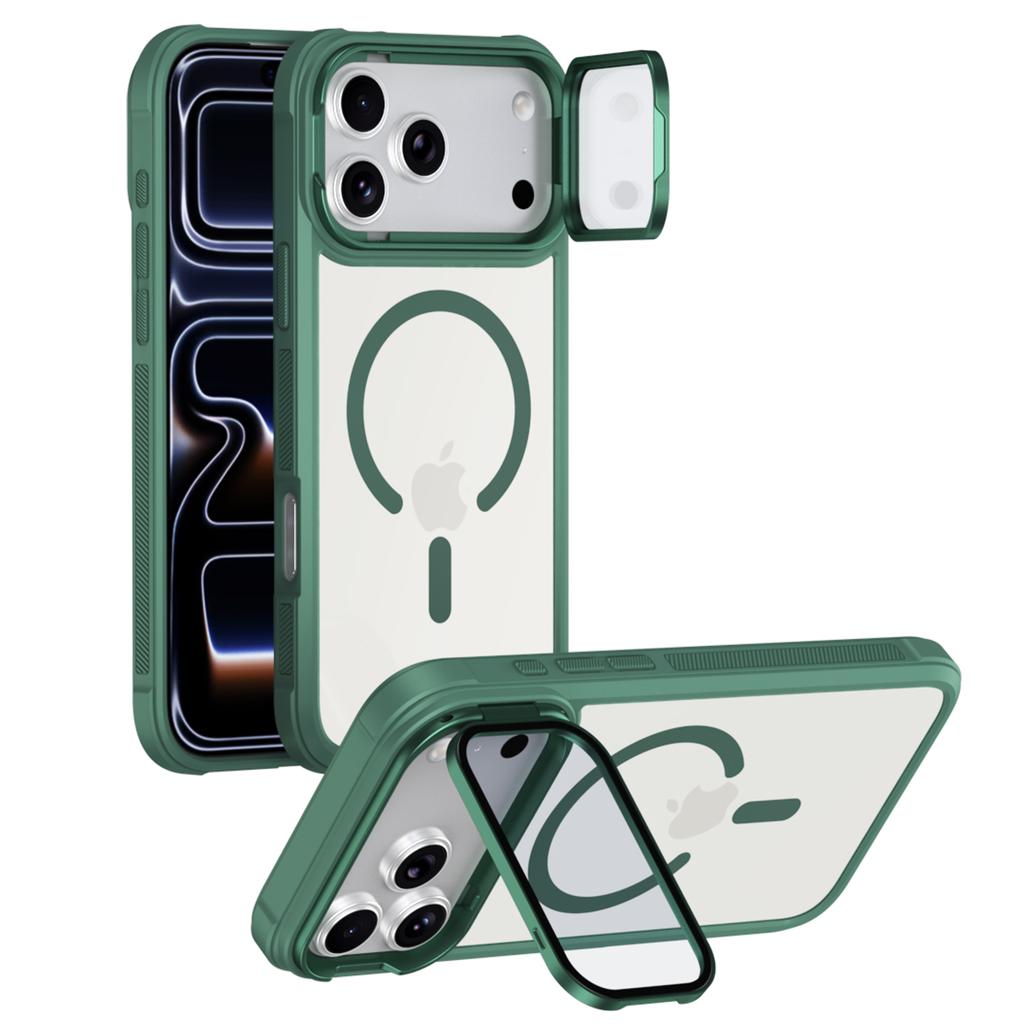 For iPhone 17 Pro Max Magnetic Case Compatible with MagSafe Clear Back Cover with Lens Cover Kickstand