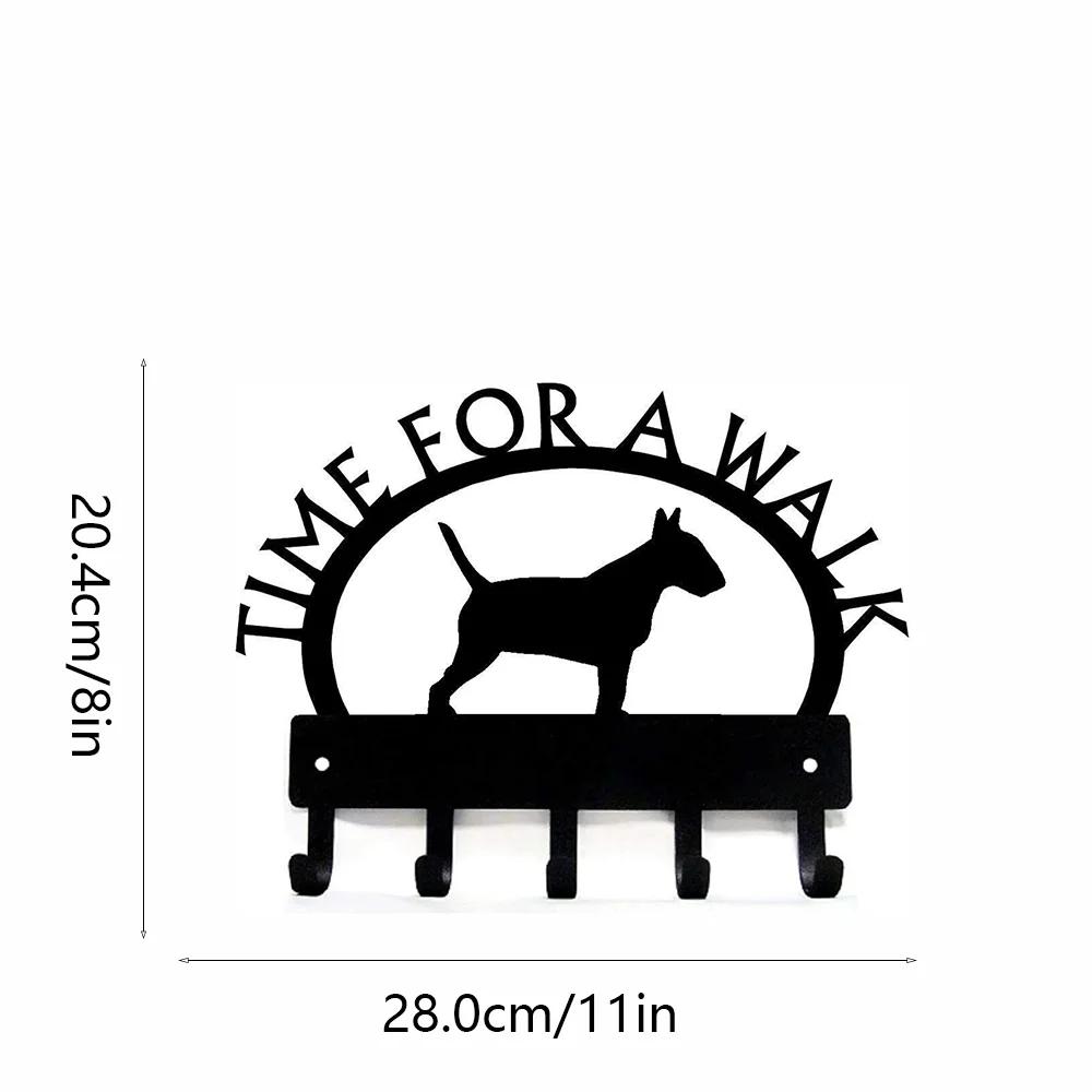 1pc Hooks Bull Terrier Time for A Walk Key Rack Dog Leash Hanger Metal Wall Hook for HomeBedroom/Home Decoration Hanger