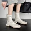Autumn and Winter Square Head Women's Martin Boots New Solid Color Low Heel Large Size Rear Zipper Women's Boots Korean Version Soft-soled Medium Boot
