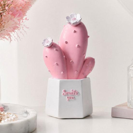 Soft Color Cactus Ornament Resin Figurines Home Ornament, Desktop Decor, Non-fading Figurine Geometric Planters for Office Decoration