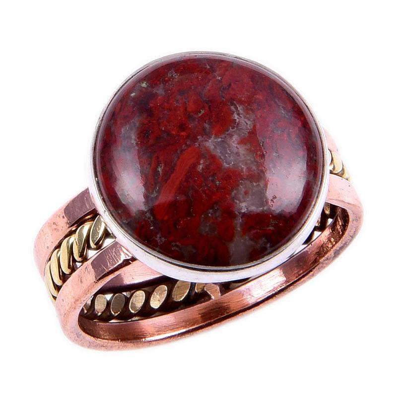 Natural Red Jasper Gemstone 925 Solid Silver Jewelry Two Tone Ring Size 9US k9m24