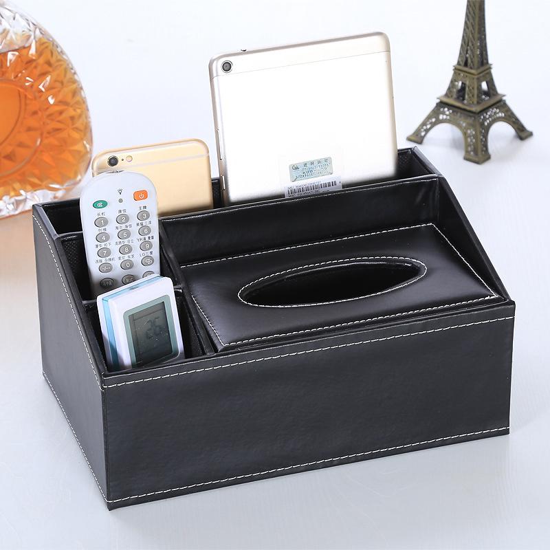 Faux Leather Rectangle Paper Holder Tissue Dispenser Storage Box Remote Control Storage Box Multi-Purpose Leather Tissue Box