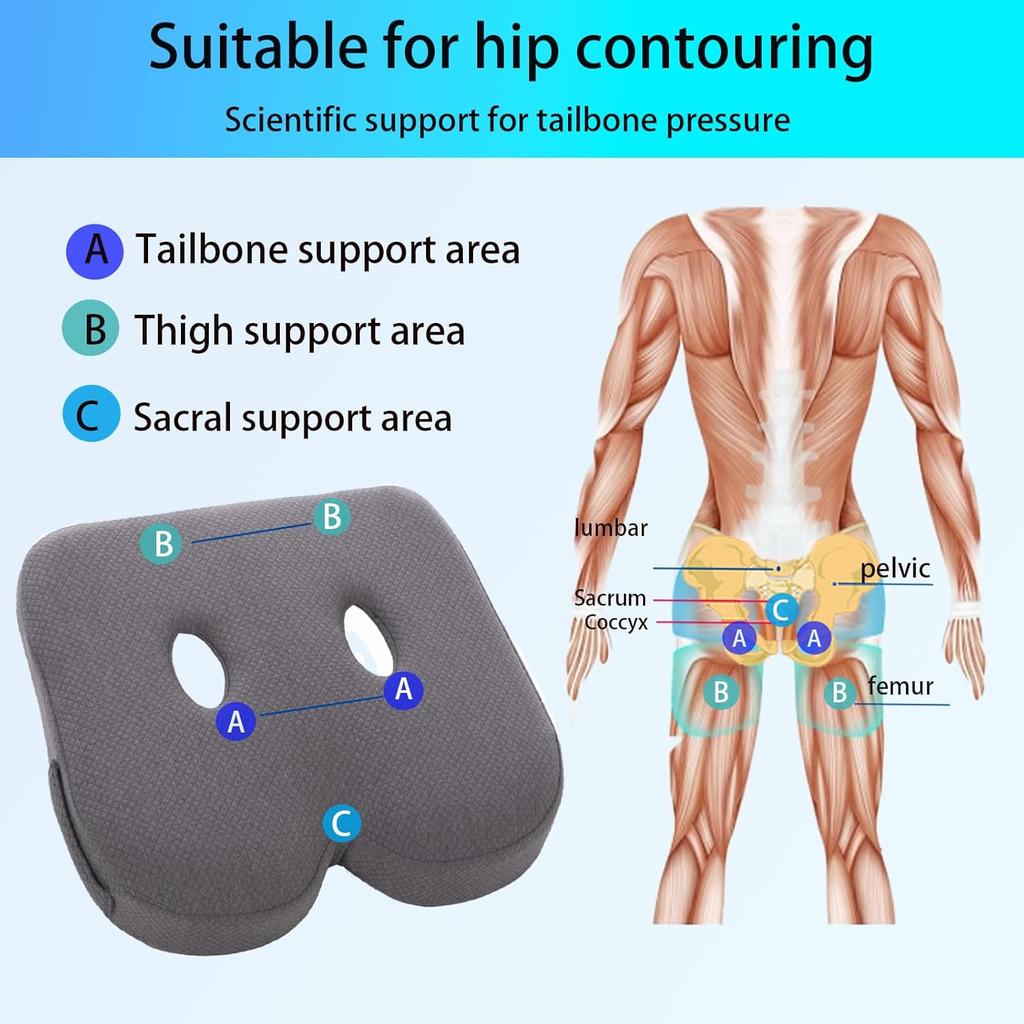 Memory Foam Seat Cushion for Office Chair,Patented Pressure Relief Seat Cushion for Long Sitting Hours on Office/Home Chair,Car,Wheelchair,Non-Slip