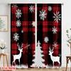 2pcs,2D plane printing Creative Curtains Buffalo Plaid Deer Snowflakes (4) Versatile Polyester (without rod) Festive Perfect for