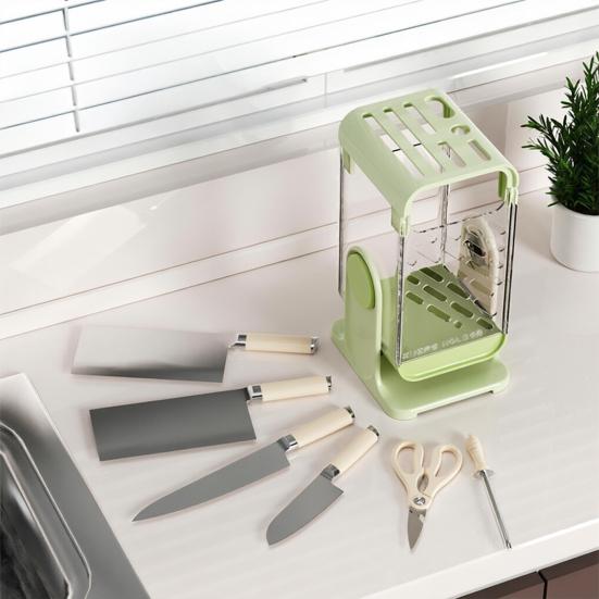 Rotating Tool Cutter Holder with Multi-Angle Hovering Shaft Rack Wall-Mounted or Countertop Drainage Organizer for Kitchen
