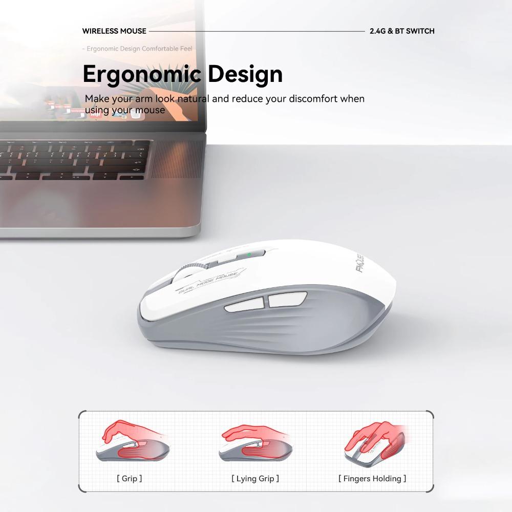 Dual Mode Wireless Mouse Bluetooth 5.1 & 2.4G USB Silent Mice 2400 Adjustable DPI Ergonomic Computer Mouse for PC Laptop Tablet iPad Office Work