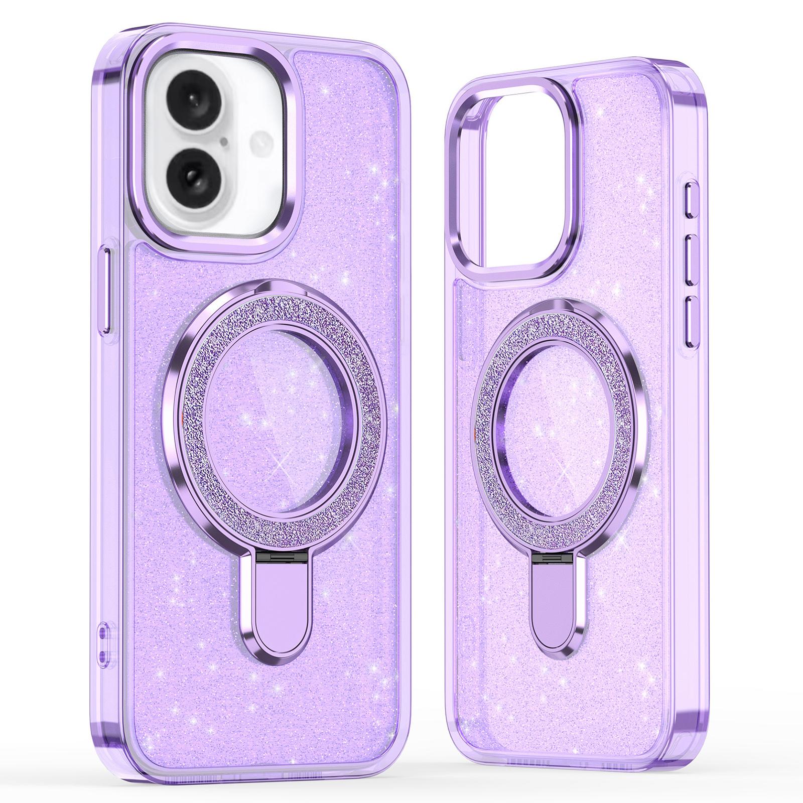 

Чехол для iPhone 16 Plus с блестками, ТПУ+ПК, подставка, защита для телефона Purple