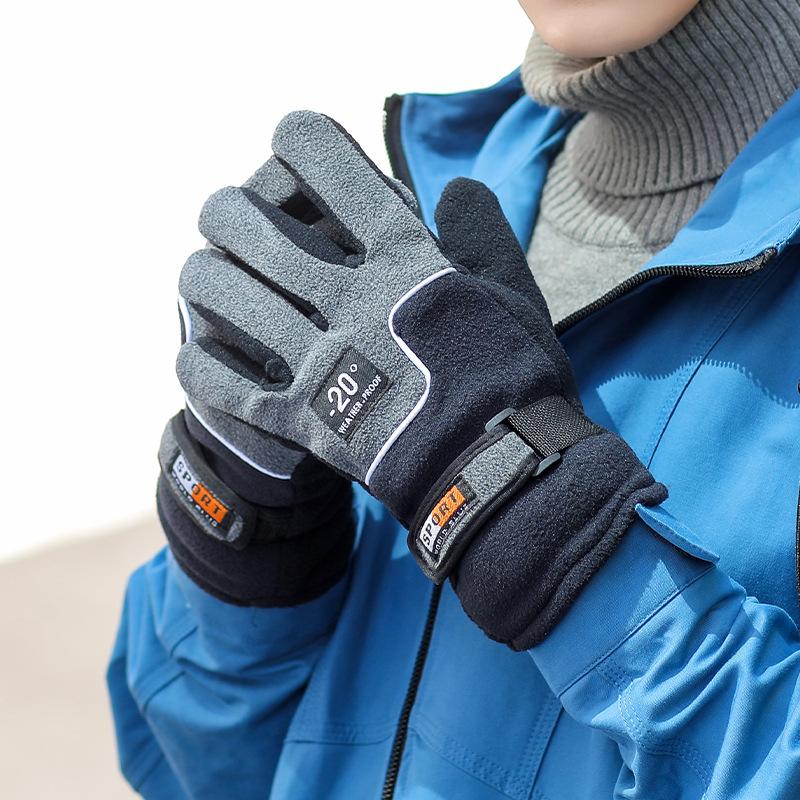 Men's Winter Warm Outdoor Cycling Gloves Plus Velvet Non Slip Motorcycle Gloves Thickened Finger Wear Resistant Gloves