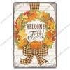 Welcome Poster Metal Plate Vintage Pumpkin Sunflower Bird Metal Tin Signs Wall Decor Garden Door Cafe Party